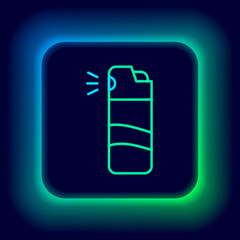 Glowing neon line Pepper spray icon isolated on black background. OC gas. Capsicum self defense aerosol. Colorful outline concept. Vector