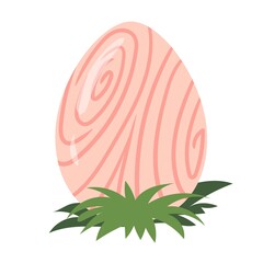 Dinosaur egg on the grass. Little dinosaur's birthday. Bright children's print. Vector illustration on a white background