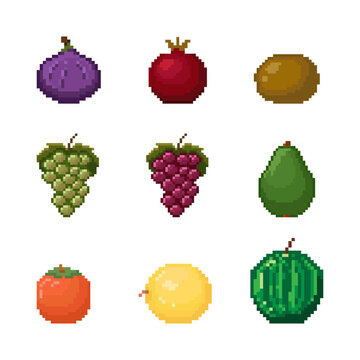 Premium Vector  Vegetables and fruits pixel art set different