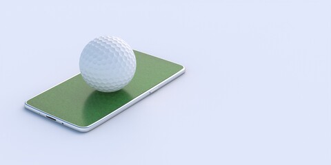 Green grass on mobile and white golfball isolated on white background. 3d illustration