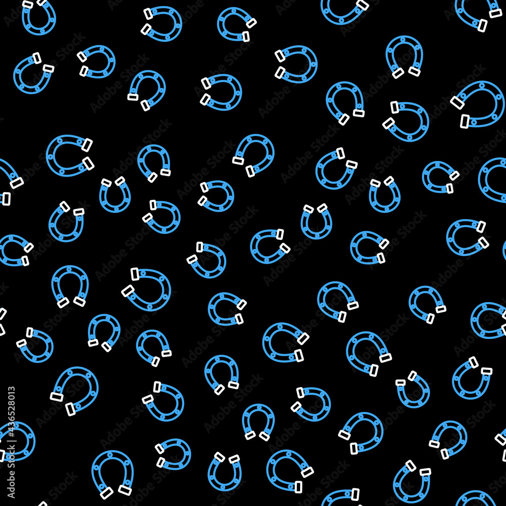 Poster line horseshoe icon isolated seamless pattern on black background. vector