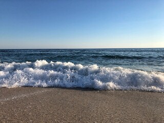 waves on the mediterranean sea, Turkey. Beautiful sunset on the beach