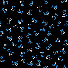 Line Massage table with oil icon isolated seamless pattern on black background. Vector