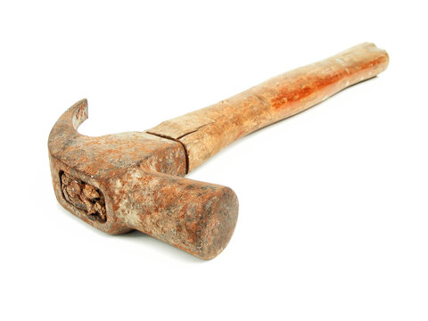 Old dirty hammer isolated on white background
