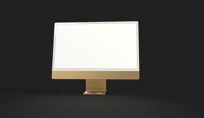 Computer display mock up with blank white screen. Stylish desktop computer mockup 3D