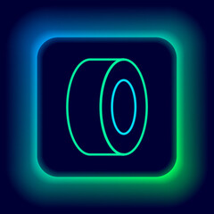 Glowing neon line Car tire icon isolated on black background. Colorful outline concept. Vector