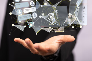 Interface web application in hand 3d