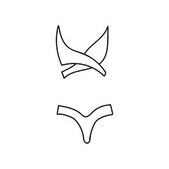 Cute clipart vector summer swimsuit for women and girls for swim in pool, sea, ocean. Stylized illustration with hand drawn outline isolated on background. For sticker, scrapbook, fabric, social media