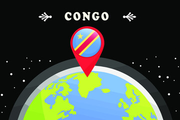 
Democratic Republic of the Congo Flag in the location mark on the globe