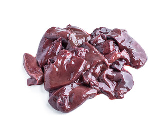 Sliced raw pork liver isolated on white