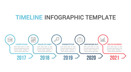 Horizontal timeline template with five arrows