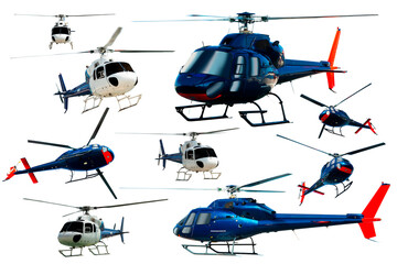Collection of helicopters flying isolated on white background © JackF