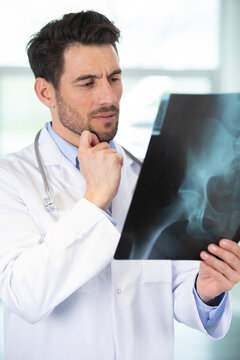 doctor radiologist looking at x-ray images