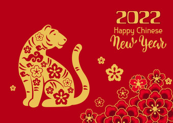 Happy Chinese New Year greeting card. Background with tiger symbol of 2022.