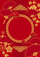 Happy Chinese New Year greeting card. Background with oriental symbols.