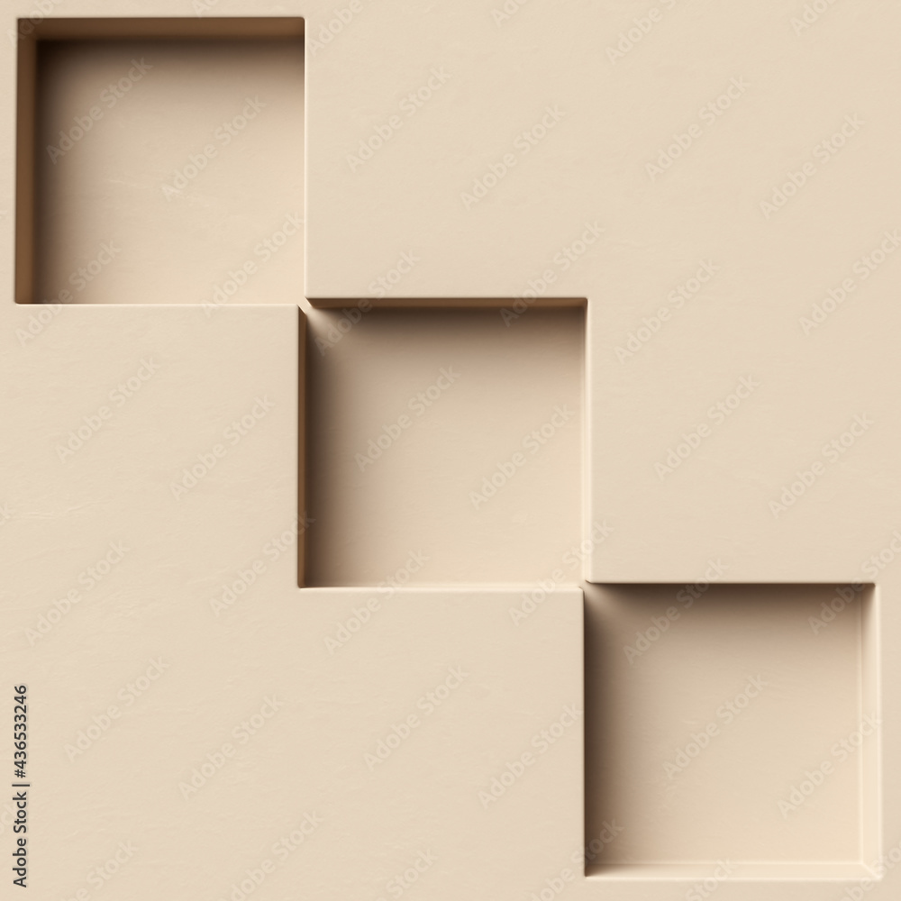 Poster simple geometric symmetrical elements product display background beige pastel color, recess in the w