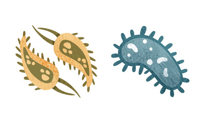 Bacteria and Germs Set, Disease Causing Objects, Microorganisms Cartoon Vector Illustration