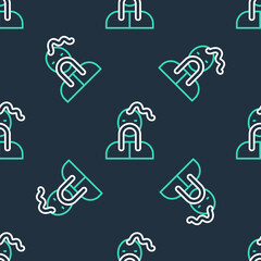 Line Ukrainian cossack icon isolated seamless pattern on black background. Vector