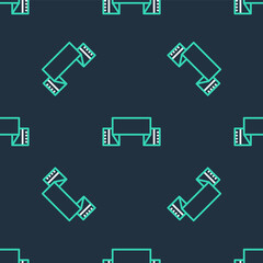 Line Traditional Ukrainian embroidered towel icon isolated seamless pattern on black background. Vector