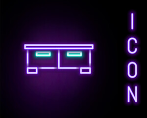 Glowing neon line Chest of drawers icon isolated on black background. Colorful outline concept. Vector