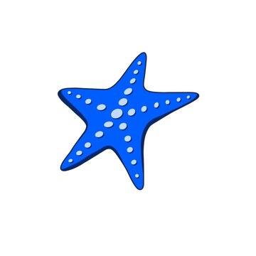 Drawn blue starfish on a white background