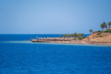 Red sea coast and beautiful beach with on tropical resort in Egypt, Africa