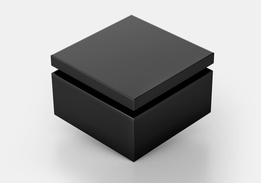 Black Square Box Mockup, Dark shoe box Cardboard Container, 3d rendering isolated on light background