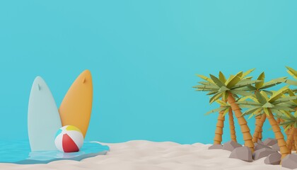 Fototapeta na wymiar 3d render of Abstract minimal background for showing products or cosmetic presentation with summer beach scene. Summer time season