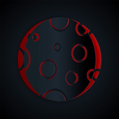 Paper cut Moon icon isolated on black background. Paper art style. Vector Illustration