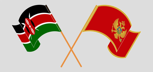 Crossed and waving flags of Kenya and Montenegro