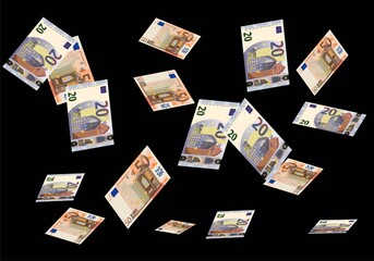 Lluvia de billetes de 50 y 20 euros. Lluvia de dividendos. Premio de la lotería Juegos de azar