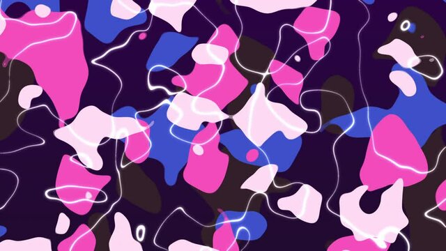 Liquid multicolor shapes on a dark background. Seamless looped motion graphic abstract animation