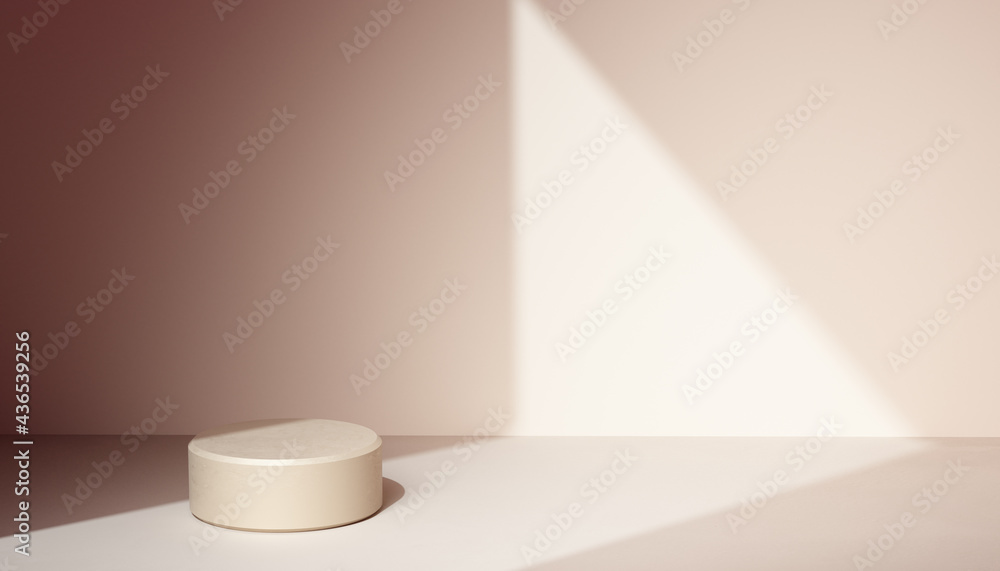 Poster minimal background window light and geometric shadow, abstract simple studio scene beige color backd