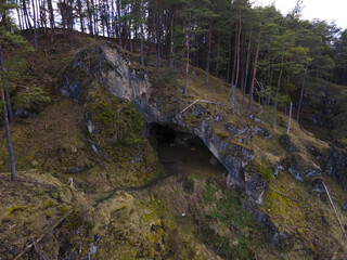 Mysterious cave in a forest