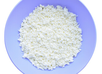 Cottage cheese in a plastic plate, close-up shot