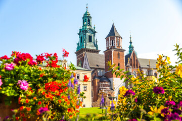 Beautiful view of Wawel Royal Castle complex in Krakow city, Poland. The most historically and culturally important site in Poland. Bright summer day