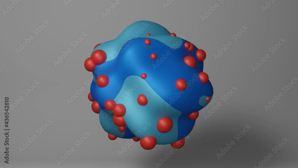 Aufkleber abstract blue liquid shape with red bubbles reshape and transform. 3d rendered creative object anima