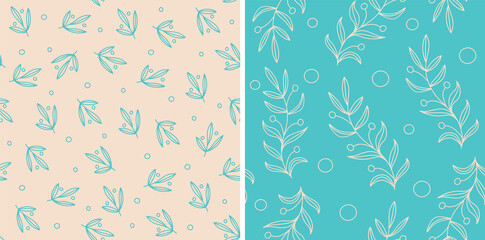 A set of two vector seamless patterns from leaves and twigs