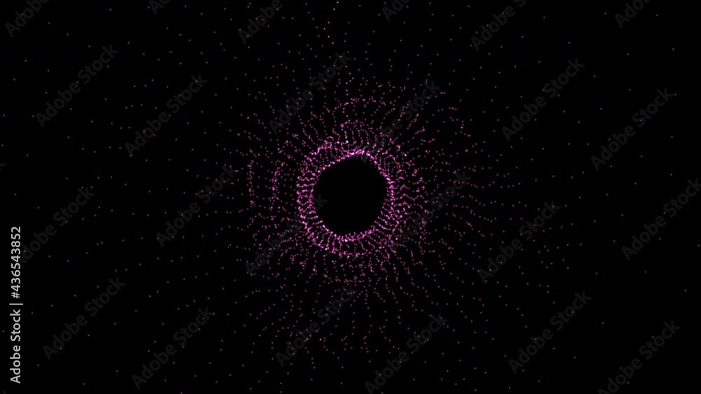 Poster seamless loop motion graphic in tunnel with abstract glowing dots. futuristic loop animation on a bl