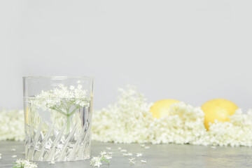 A glass of elderflower juice. 