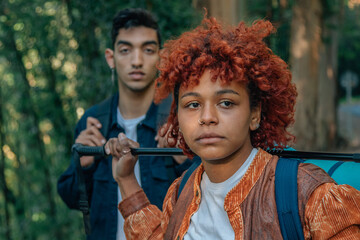 young couple traveling or hiking