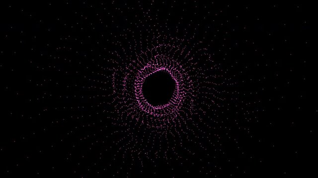 Seamless loop motion graphic in tunnel with abstract glowing dots. Futuristic loop animation on a black background