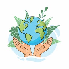Save the planet. Hands holding globe, earth. Earth day concept. Vector illustration of icons about environmental protection and nature conservation.