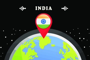 
India Flag in the location mark on the globe