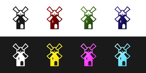 Set Windmill icon isolated on black and white background. Vector