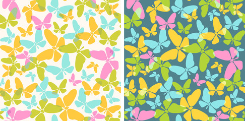 Vintage vector pattern with colorful butterflies.