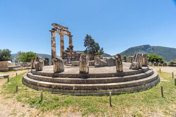 Tholos of Delphi situated in the sanctuary of Athena Pronaia in the archaeological site of Delphi in Fokida, Grecce