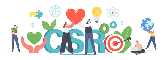 Csr, Corporate Social Responsibility with Tiny Characters. Ethical and Honest Business Strategy for Sustainable Rights