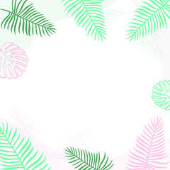 Fototapeta na wymiar Vector frame background with tropical leaves. Concept for postcards, invitations, poster prints. 