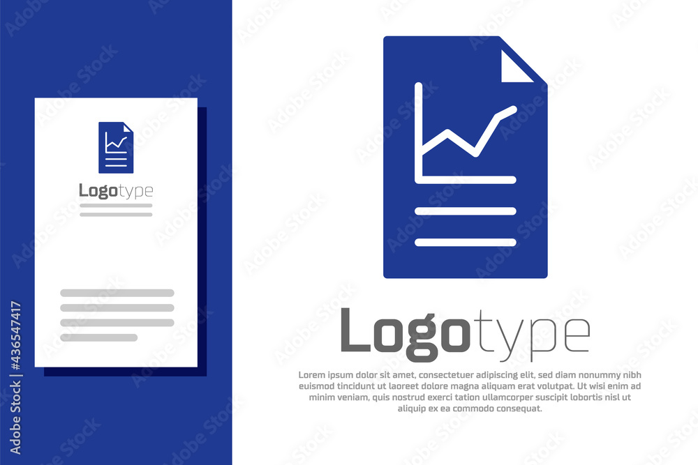 Poster blue document with graph chart icon isolated on white background. report text file icon. accounting 